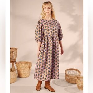 Tea Collection Floral Midi Dress - Purple and Orange